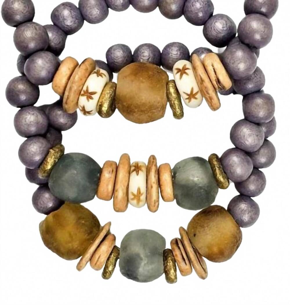 NEW TWINE & TWIG women's trio stack bracelet set in gray, camel